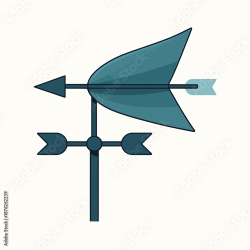 A classic dark blue weather vane icon featuring a directional arrow and tail designed for meteorological tracking and wind direction indication on rooftops.