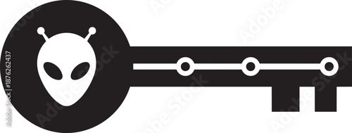 Alien head silhouette incorporated into security key shape with digital connection points along shaft