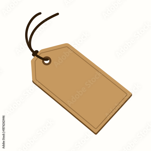 A blank brown kraft paper gift tag with a simple string tie isolated on a white background for retail pricing labels and personalized message branding needs.