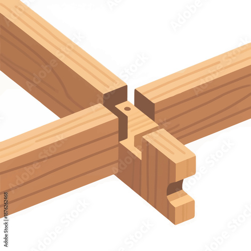 Illustrative diagram of a traditional Japanese wood joinery technique showing interlocking timber beams for architectural construction and furniture making projects.