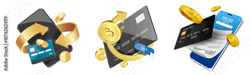 Fotografie Modern 3D illustration of cashback and digital payment concept featuring smartph