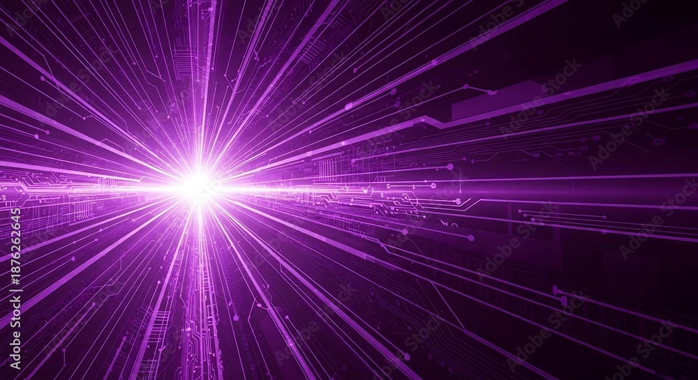 Fototapeta premium Futuristic violet technology with circuit board and radiating light