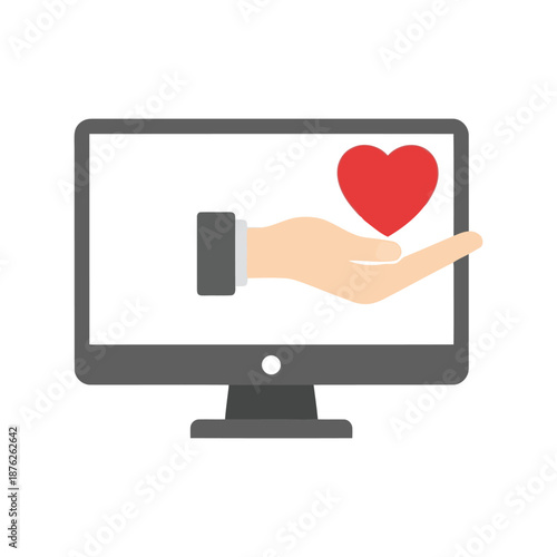 Hand Holding Heart on Computer Screen Vector Clipart for Online Charity and Donation
