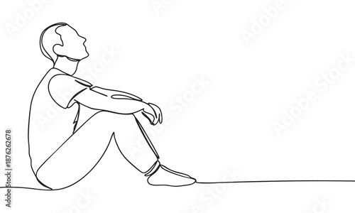 Continuous Line Drawing of a Man Sitting and Looking Up