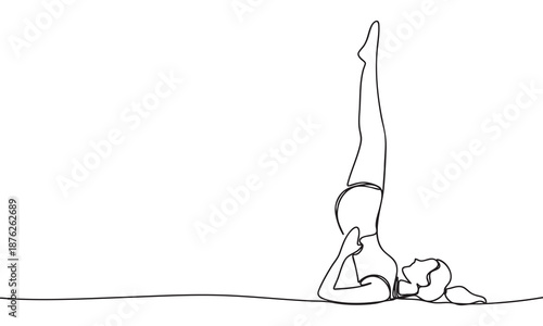 Woman Practicing Yoga Shoulder Stand in Continuous Line Art