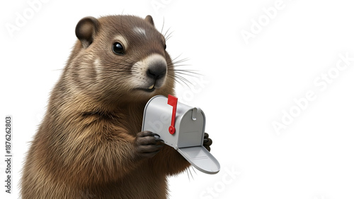 Groundhog day isolated groundhog holding newspaper on transparent background