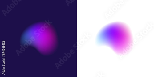 Abstract liquid gradient circle features neon colors through chrome blot texture, falling drops, inflated form, curved shape. Cosmic haze illumination appears. Vector png banner emblem.