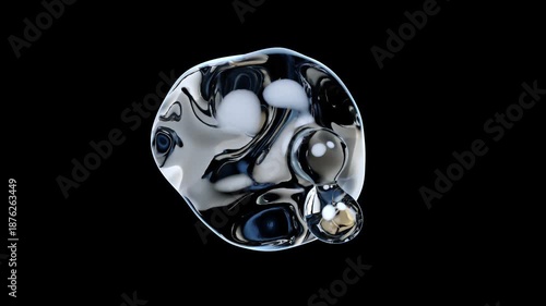 Liquid move and merge together. Abstract liquid moving on black and green screen. Can be used background in skin care or Cosmetic industry. Animation Seamless loop, 3d render.