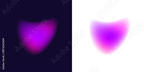 Abstract liquid gradient circle presents neon colors inside silk blot texture, bouncing purple drops, layered form, compact shape. Aurora flare shine emerges. Vector png banner graphic.