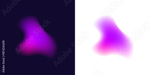 Blot drops float over a translucent gradient circle, liquid textures swirl in neon colors. The circle form appears glossy with smooth shape edges. Vector png banner object.
