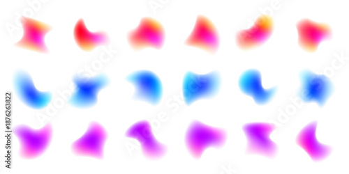 Abstract liquid gradient set spot shows neon colors across silk blot coating, spreading drops, dense form, bold shape. Photon sparkle highlight appears. Vector png banner mark.