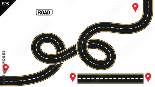 Empty highway asphalt road texture, Ariel View Road, Empty highway black asphalt road with dividing lines, Top view, Vector Illustration, clear dividing lane lines on a smooth dark road surface