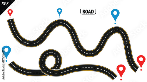 Empty highway asphalt road texture, Ariel View Road, Empty highway black asphalt road with dividing lines, Top view, Vector Illustration, clear dividing lane lines on a smooth dark road surface