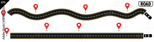 Empty highway asphalt road texture, Ariel View Road, Empty highway black asphalt road with dividing lines, Top view, Vector Illustration, clear dividing lane lines on a smooth dark road surface
