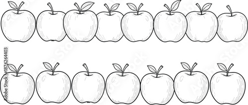 Hand-drawn apple vector illustrations featuring sketched fruit designs, organic produce elements, botanical outlines, and natural food graphics