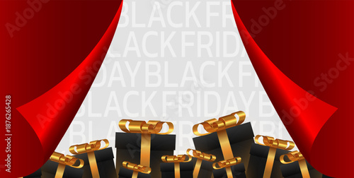 red velvet curtain with gold ribbon