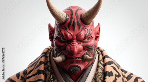 リアルな怖い鬼が正面アップで見ている写真