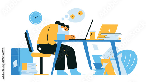 Overwhelmed businessman struggling with workload at office desk