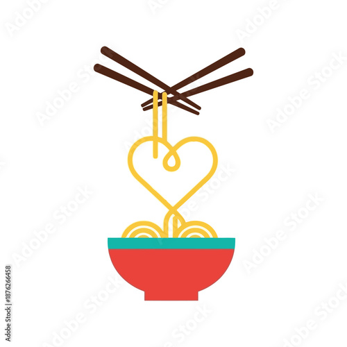 Noodle bowl heart vector clipart with chopsticks minimalist Asian food illustration