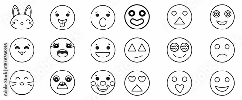 Variety of cute and expressive emoticon faces