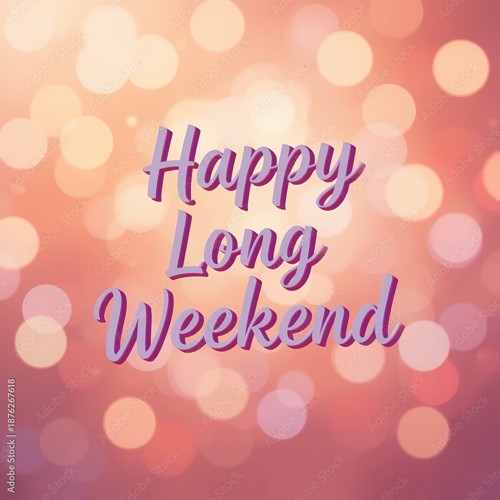 Fototapeta premium Warm bokeh celebratory background with cheerful happy long weekend greeting