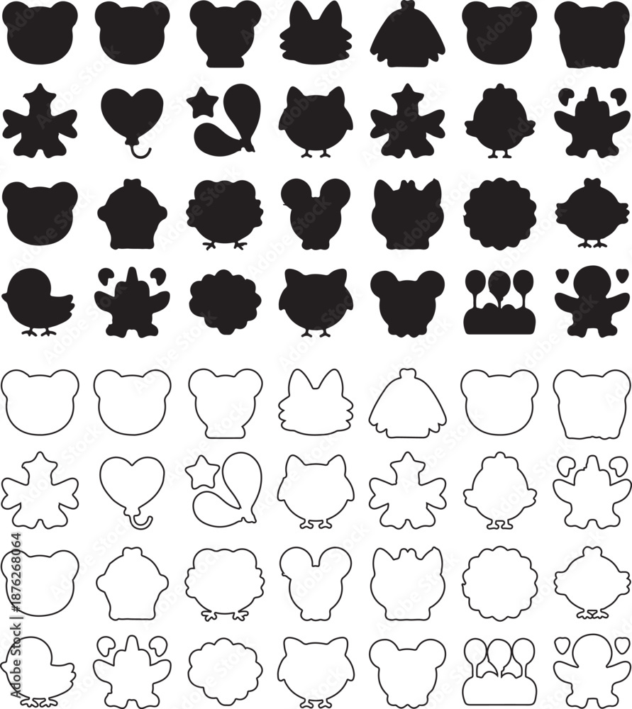 Fototapeta premium Collection of cute animal and object silhouettes for design
