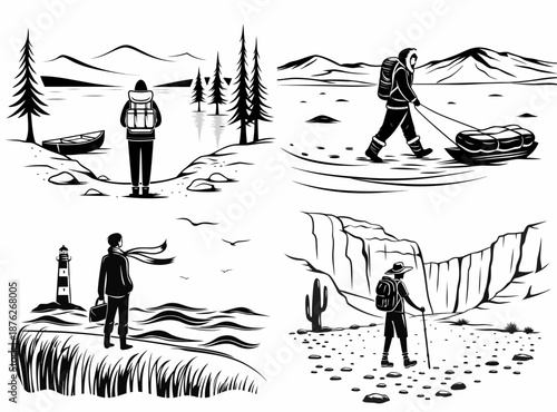 Adventure travel illustrations for commercial use