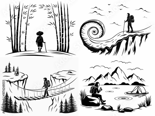 Hikers exploring nature's beauty with backpacks and trekking poles