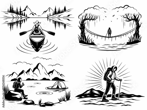 Outdoor adventure illustrations for travel and recreation needs