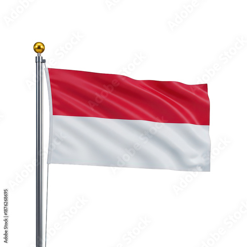 Indonesian flag on pole isolated on transparent background	