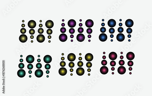Modern Abstract arrangement of spheres in various color palettes illustration.