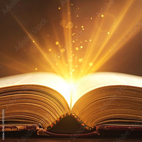 A glowing light emanates from an open book