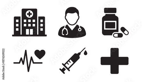 medical icons set. Medical and healthcare vector icon set including hospital doctor and medicine symbols