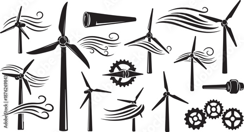 Wind Turbines and Gears for Renewable Energy Solutions Illustration