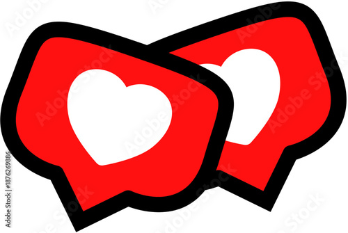 Two red heart-shaped notification icons representing likes or social media engagement