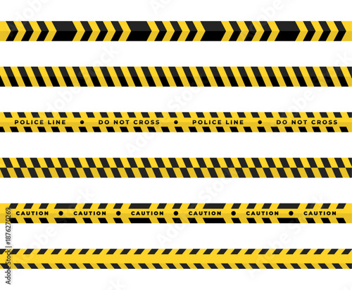 Police Line Do Not Cross Barrier Tape with Yellow and Black Caution Stripes for Danger Area Background