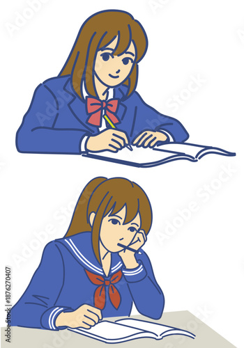 勉強する女子高生　ai