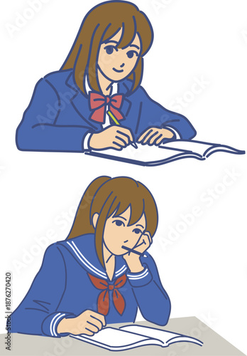 勉強する女子高生　eps