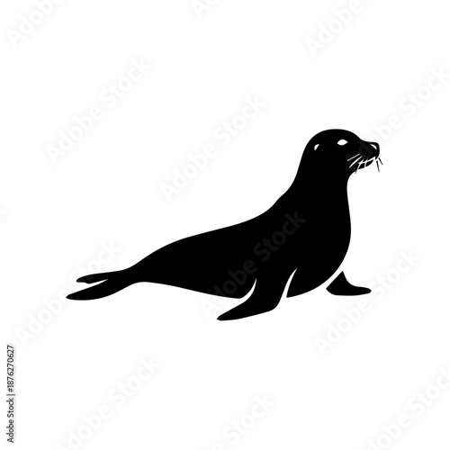 Silhouette of a relaxing seal isolated on white background, Vector