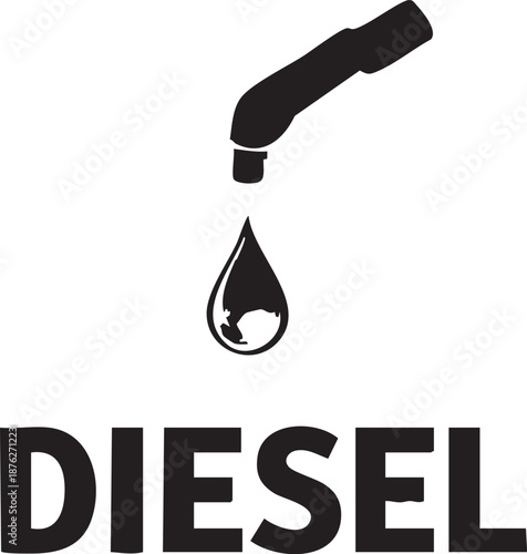 Diesel fuel graphic design element featuring a nozzle with a drop is available in various digital formats including png, svg, ai, and dxf files for multiple design and industrial applications on a cle