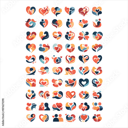 Abstract Love Heart Icons Set with Romantic Relationship Symbols