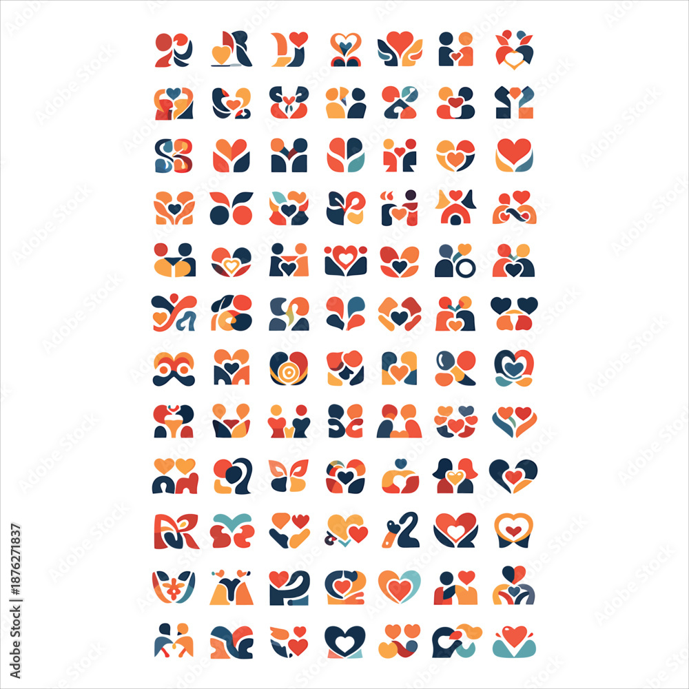 Fototapeta premium Abstract Love and Couple Icon Set with Heart Relationship Symbols