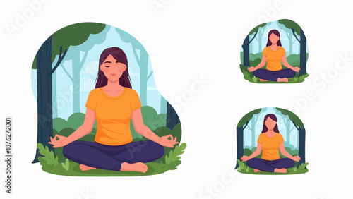 Woman meditating outdoors in a tranquil forest setting
