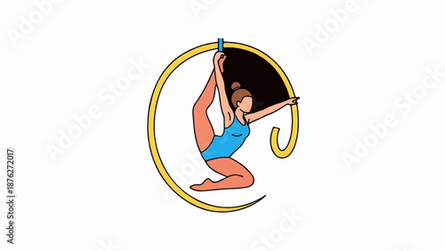 Woman performing aerial acrobatics in a hoop, striking a graceful pose