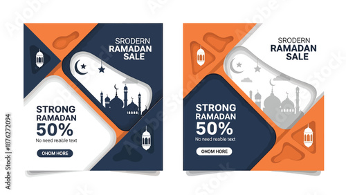 Ramadan Sale Template with Mosques and Lanterns