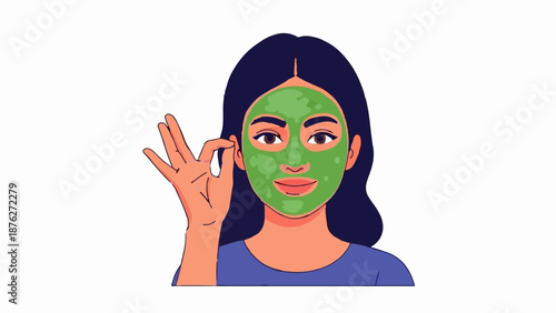 Woman with green face mask and ok hand gesture