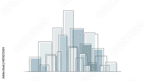 Modern cityscape with overlapping blue and gray buildings