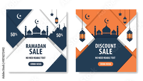 Ramadan Sale Banner Set with Mosque Silhouette
