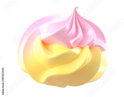 A two-tone swirl of smooth, creamy dessert against a stark black backdrop