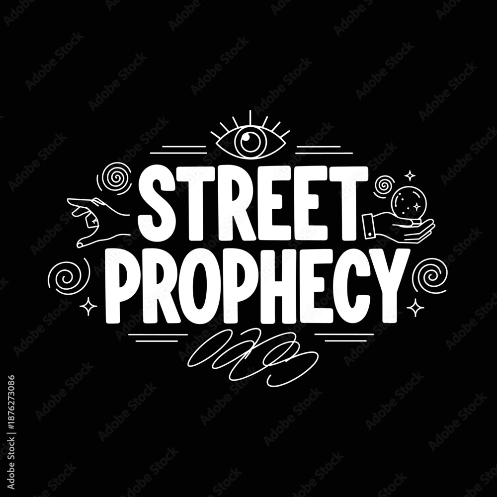 Obraz premium Street Prophecy mystical design with eye and hands.